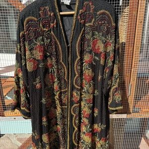 Embroidered Floral Black Kimono